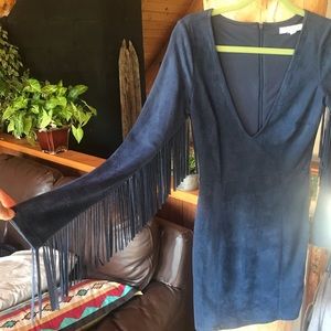 Boho Blue Suede Fringe Dress